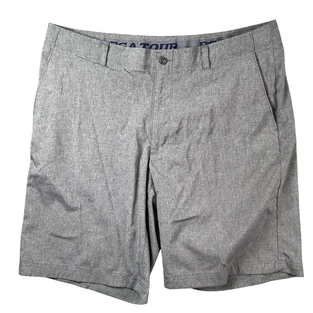 2 PGA TOUR Mens Golf Shorts Blue  Grey Flat Front‎ Stretch Performance Sz 38